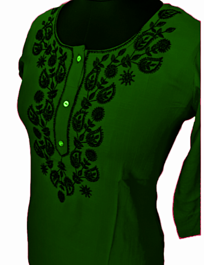 Green Gala Booti Black Kurti For Women