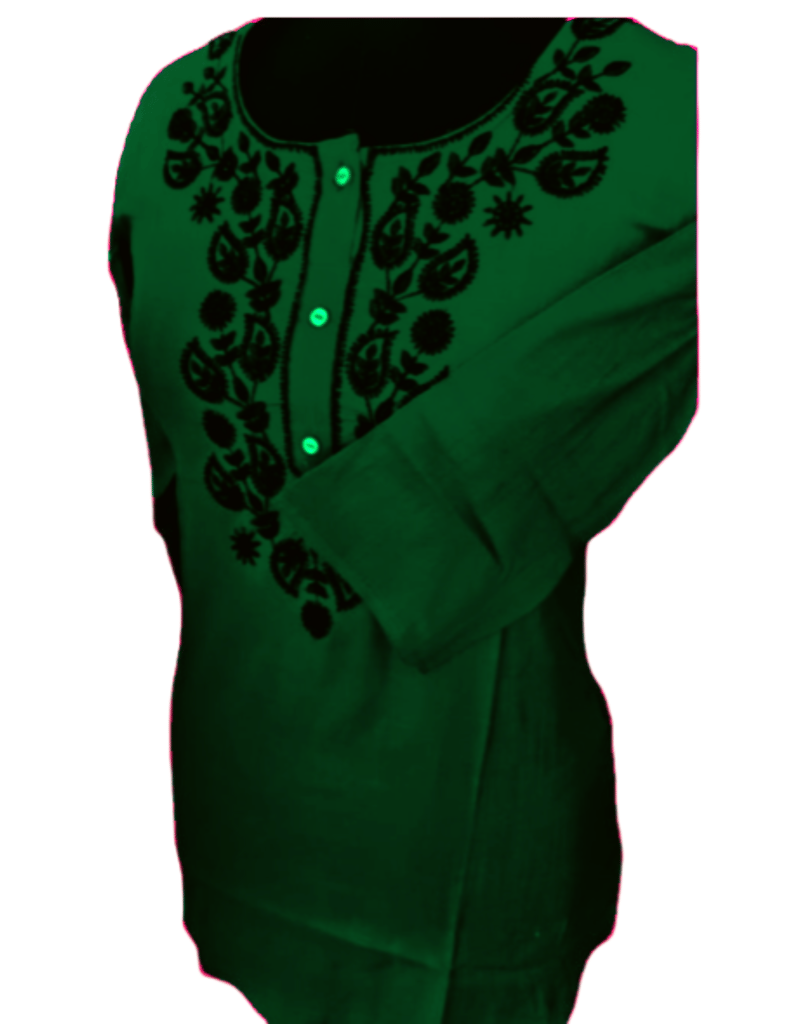 Green Gala Booti Black Kurti For Women