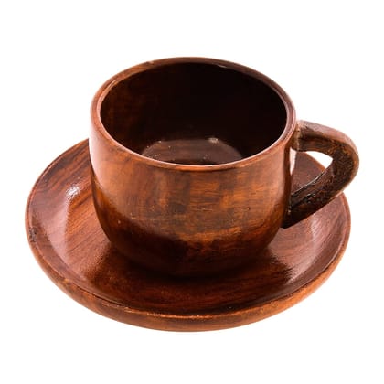 Adorn World Wooden Cup Plate | Cup Plate Set for Serving Juice and Milk | Handmade Sheesham Wooden Soup Cup with Plate for Serving Soups, Coffee,Green Tea (Brown) Set of -1-Pack of 1