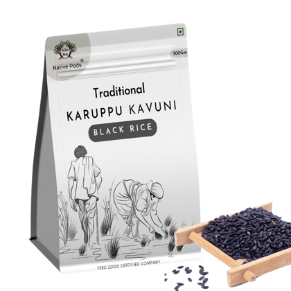 Native Pods Karuppu Kavuni Rice 500g | Traditional Unpolished Rice | Organic Black Rice,Kowni rice | Forbidden Rice,Low GI | Pack of 1
