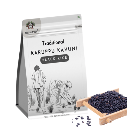 Native Pods Karuppu Kavuni Rice 1Kg | Traditional Unpolished Rice | Organic Black Rice,Kowni rice | Forbidden Rice,Low GI | Pack of 1