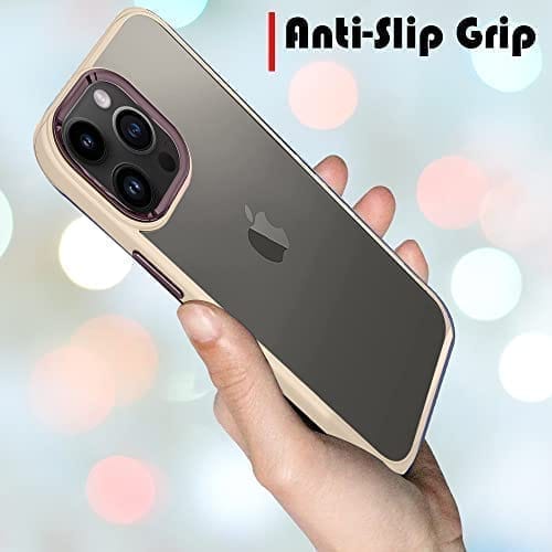 Winble iPhone 14 Pro Back Cover Case Metal Camera Guard Hard Acrylic Clear Back (Light Peach)