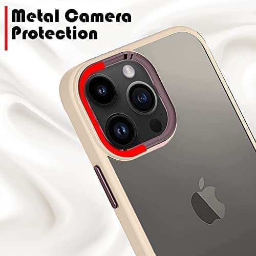 Winble iPhone 14 Pro Back Cover Case Metal Camera Guard Hard Acrylic Clear Back (Light Peach)