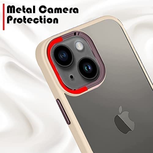 Winble iPhone 14 Plus Back Cover Case Metal Camera Guard Hard Acrylic Clear Back (Light Peach)