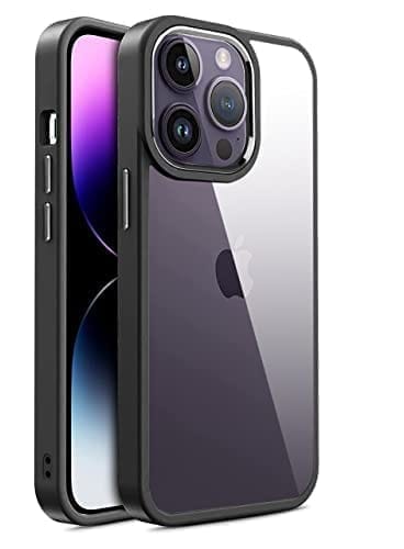 Winble Cover iPhone 14 Pro Back Cover Case Metal Camera Guard Hard Acrylic Clear Back (Black)