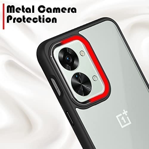 Winble OnePlus Nord 2T 5G Back Cover Case Metal Camera Guard Hard Acrylic Clear Back (Black)