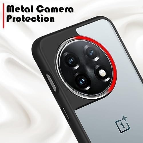 Winble OnePlus 11R 5G Back Cover Case Metal Camera Guard Hard Acrylic Clear Back (Black)