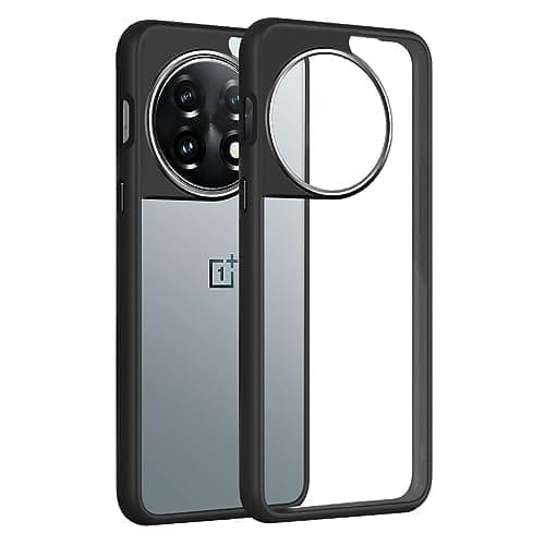 Winble OnePlus 11R 5G Back Cover Case Metal Camera Guard Hard Acrylic Clear Back (Black)