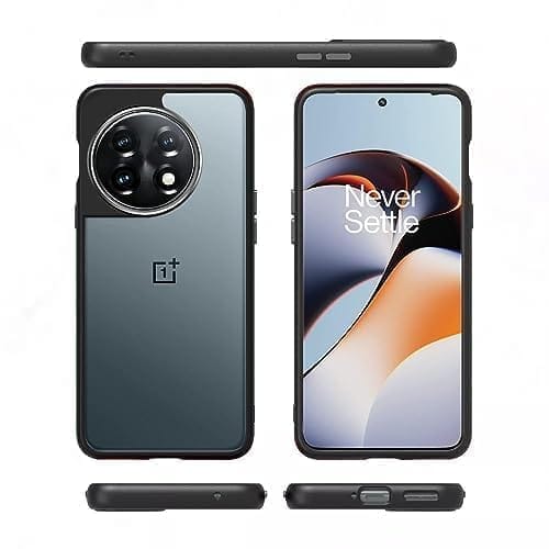 Winble OnePlus 11R 5G Back Cover Case Metal Camera Guard Hard Acrylic Clear Back (Black)