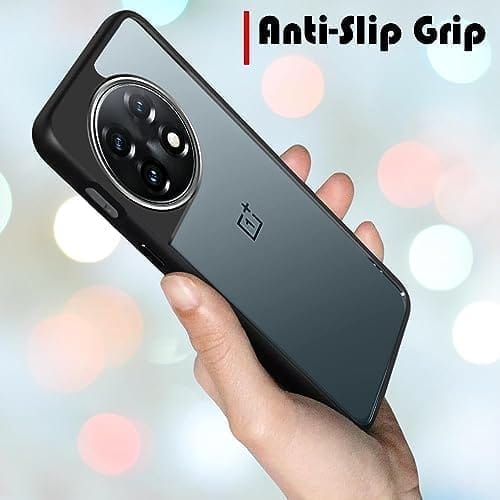 Winble OnePlus 11R 5G Back Cover Case Metal Camera Guard Hard Acrylic Clear Back (Black)