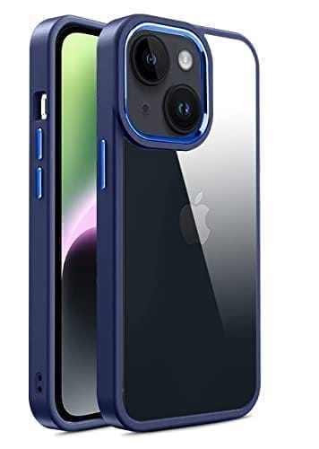 Winble iPhone 14 / iPhone 13 Back Cover Case Metal Camera Guard Hard Acrylic Clear Back (Blue)