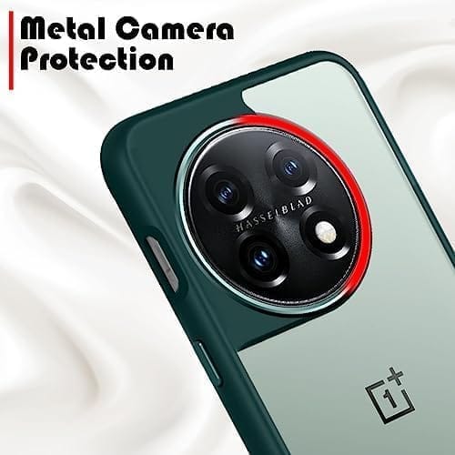 Winble OnePlus 11 5G Back Cover Case Metal Camera Guard Hard Acrylic Clear Back (Green)