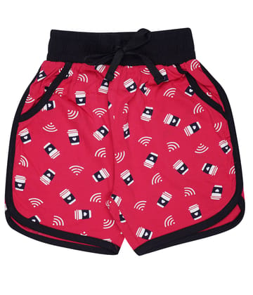 Yalzz Short For Girls Casual Printed Pure Cotton Red Pack of 1