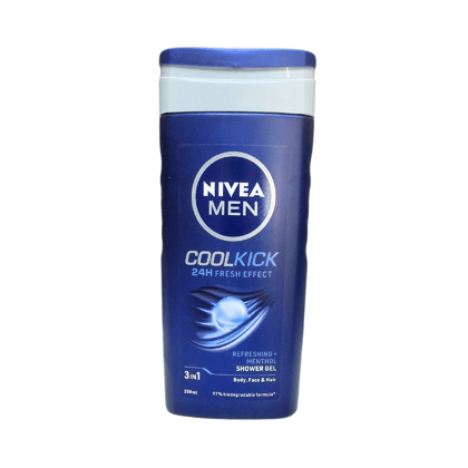 Nivea Men Cool Kick (ICY COOL) 24H Fresh Efect Refereshing , Menthol 3 in 1 Body, Face & Hair Shower Gel 250 ml