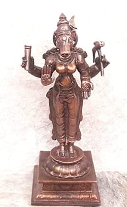 Searchers Paradise - Copper Idols  Varahi,5  inches, Copper Handmade 365 Grams, Patina Antique Finish, Pack of 1 Piece