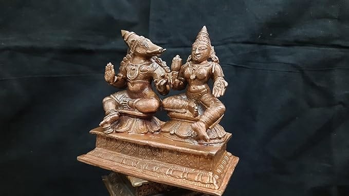 Searchers Paradise Copper Idols of God Lakshmi Bhoo Varaghar- 3.3 inches, 650 Grams, Patina Antique Finish, Pack of 1 Piece