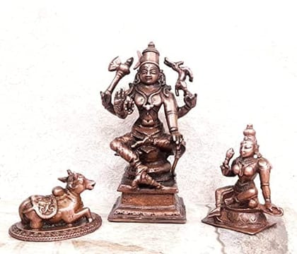 Searchers Paradise - Copper Idols Lord Shiva ,Bhoogasakthi with Nandi, 5.5 inches, Copper Handmade 560 Grams, Patina Antique Finish, Pack of 1 Piece