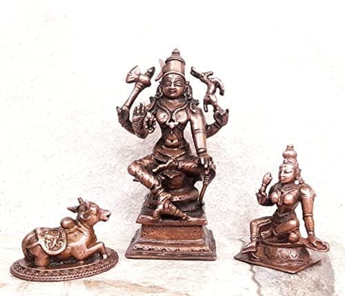 Searchers Paradise - Copper Idols Lord Shiva ,Bhoogasakthi with Nandi, 5.5 inches, Copper Handmade 560 Grams, Patina Antique Finish, Pack of 1 Piece