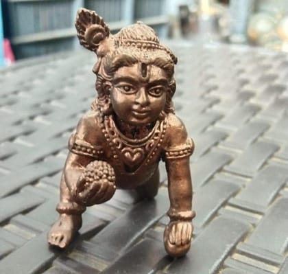 Searchers Paradise - Copper Idols  Krishna with laddu,1.5 inches, Copper Handmade 60 Grams, Patina Antique Finish, Pack of 1 Piece