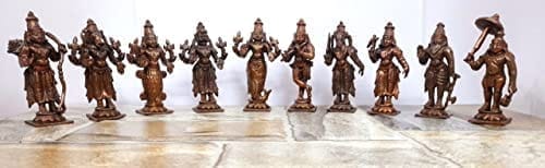 Searchers Paradise - Copper Idols Dasaavatharam Combo Set ,3.5 inches, Copper Handmade 1100 Grams, Patina Antique Finish, Pack of 1 Piece