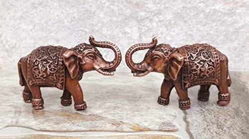 Searchers Paradise - Copper Idols Elephant paired idol, 1.3 inches, Copper Handmade 173 Grams, Patina Antique Finish, Pack of 1 Piece