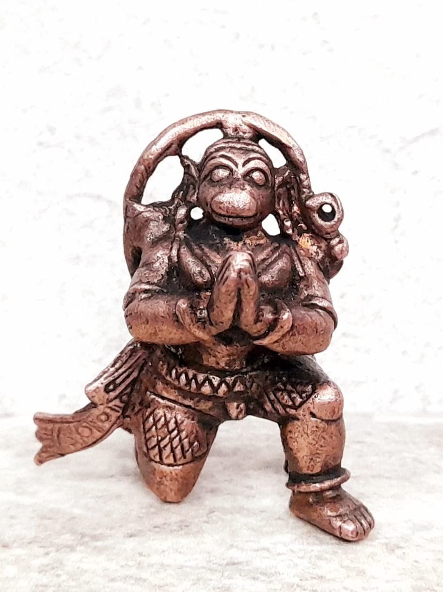Searchers Paradise - Copper Idols Jai Veera Hanuman ,1.5 inches, Copper Handmade 48 Grams, Patina Antique Finish, Pack of 1 Piece