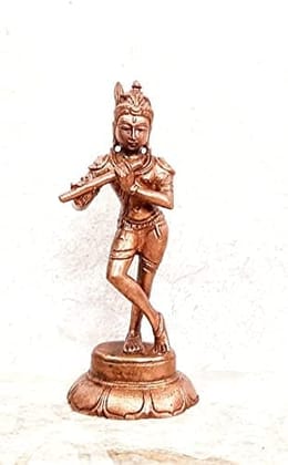 Searchers Paradise - Copper Idols  Krishna ,4 inches, Copper Handmade 175 Grams, Patina Antique Finish, Pack of 1 Piece