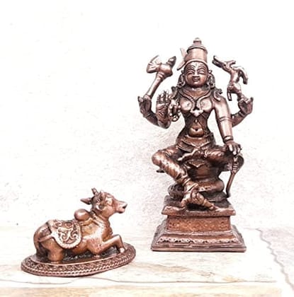 Searchers Paradise - Copper Idols Shiva Nandhi,3.7 inches, Copper Handmade 470 Grams, Patina Antique Finish, Pack of 1 Piece