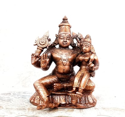 Searchers Paradise - Copper Idols Perumal with Lakshmi,4 inches, Copper Handmade 684 Grams, Patina Antique Finish, Pack of 1 Piece