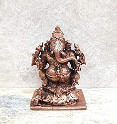 Searchers Paradise - Copper Idols Ganesh ,2.75 inches, Copper Handmade 310 Grams, Patina Antique Finish, Pack of 1 Piece