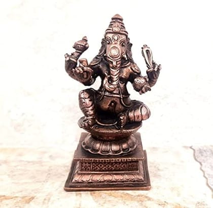 Searchers Paradise - Copper Idols  Ganesh ,4.2  inches, Copper Handmade 640 Grams, Patina Antique Finish, Pack of 1 Piece