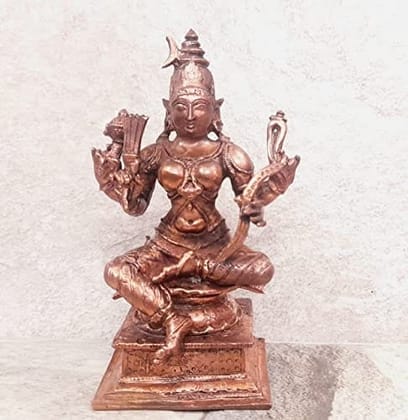 Searchers Paradise - Copper Idols Raja Rajeswari ,4.3 inches Copper Handmade 497 Grams, Patina Antique Finish, Pack of 1 Piece