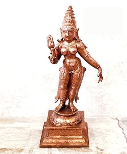 Searchers Paradise - Copper Idols Goddess Sridevi , 5.3  inches, Copper Handmade 420 Grams, Patina Antique Finish, Pack of 1 Piece