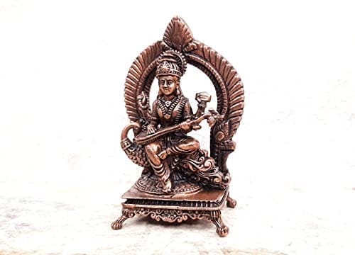 Searchers Paradise - Copper Idols saraswathi idol with stand ,3.3  inches, Copper Handmade 156 Grams, Patina Antique Finish, Pack of 1 Piece