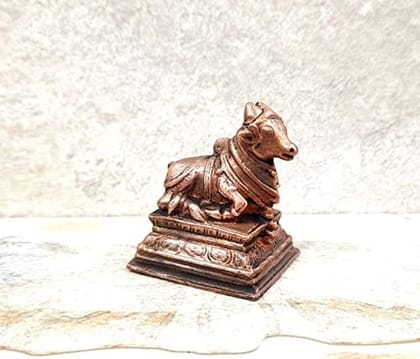 Searchers Paradise - Copper Idols Nandhi,  2 inches, Copper Handmade 152 Grams, Patina Antique Finish, Pack of 1 Piece