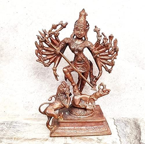 Searchers Paradise - Copper Idols Mahishasura Mardhini, 7.8 inches, Copper Handmade 1500 Grams, Patina Antique Finish, Pack of 1 Piece