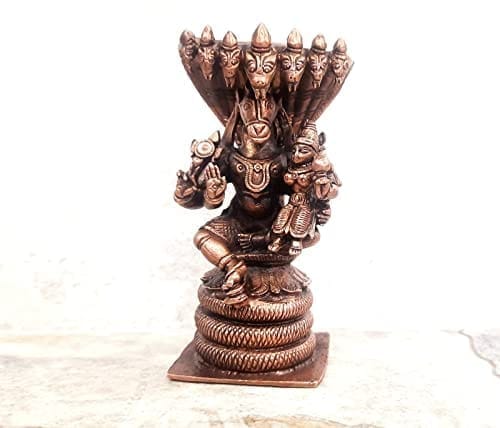 Searchers Paradise - Copper Idols Lakshmi Hygirivar,4 inches, Copper Handmade 575 Grams, Patina Antique Finish, Pack of 1 Piece