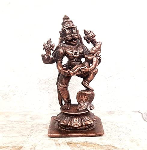 Searchers Paradise - Copper Idols Lakshmi Narasimhar,3.6 inches, Copper Handmade 243 Grams, Patina Antique Finish, Pack of 1 Piece