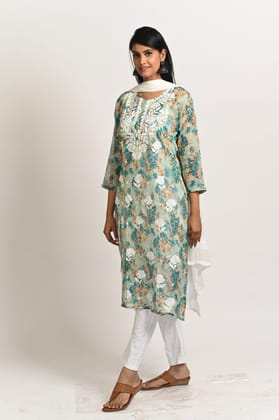 Piku Printed Green Kota Kurti