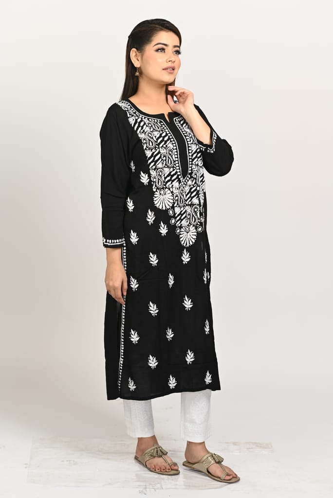 Ramaya chikankari Handwork Black Modal Kurti - Kurtas & Kurta Sets | Buy online on ZillyBuy