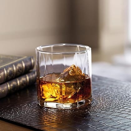 Ocean Pyramid Glass Transparent 370ml Set of 6 Glasses for Whisky | Juice| Water|Bourbon| Scotch |Cognac| Beer|Vodka|Cocktails|Hot & Cold Beverages |Ideal for Home| Bar Restaurants