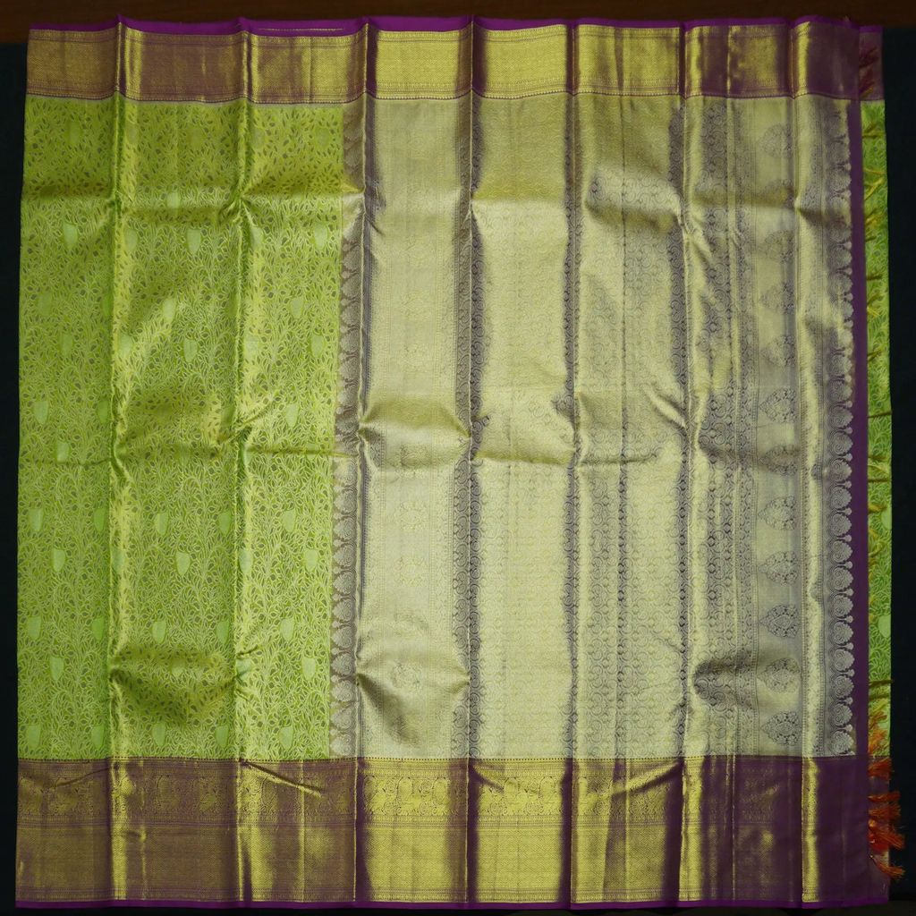 Exclusive Green and Purple Tissue Kanchipuram Wedding Silk Sari