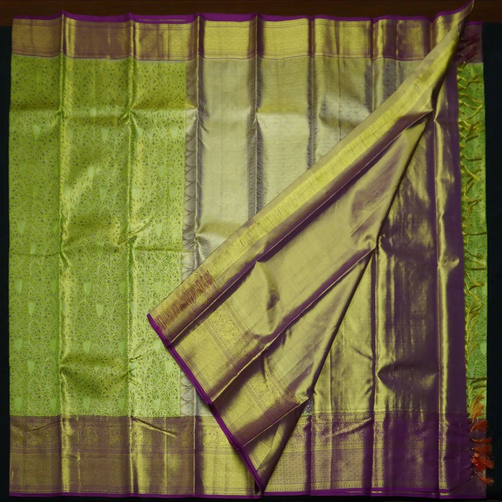 Exclusive Green and Purple Tissue Kanchipuram Wedding Silk Sari
