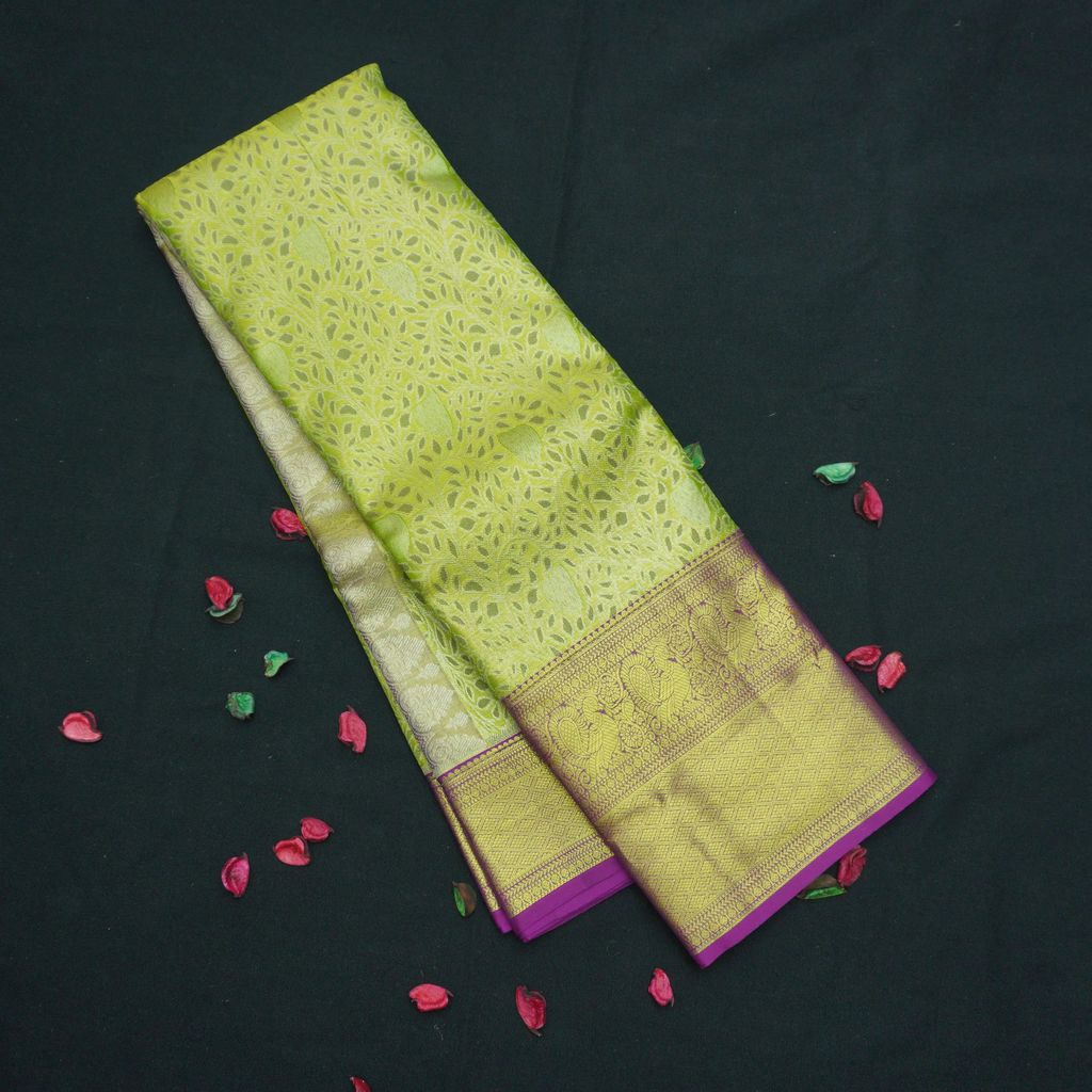 Exclusive Green and Purple Tissue Kanchipuram Wedding Silk Sari