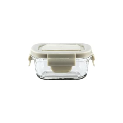 IVEO Borosilicate Glass Container, Fresh Nano | Microwave Safe Mini Food Container | Lunch Box | for Carrying and Storing Food | Air Tight | Leak Proof Food Storage | 120 ml, Rectangle, 1 Pc,Beige