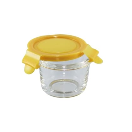IVEO Borosilicate Glass Container, Fresh Nano | Microwave Safe Mini Food Container | Lunch Box | for Carrying and Storing Food | Air Tight | Leak Proof Food Storage | 150 ml, Round, 1 Pc, Yellow