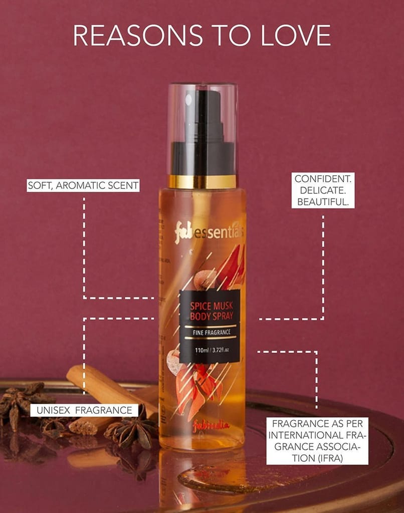 Fabessentials Spice Musk Body Spray | Fine Fragrance for Refreshing, Energising & Rejuvenating Skin All-Day Long - 110 ml