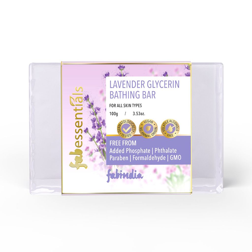 Fabessentials Lavender Glycerin Bathing Bar | with Basil Oil | for Cleansing, Nourishing and Energising Skin | Vegan & Toxin Free - 100 gm