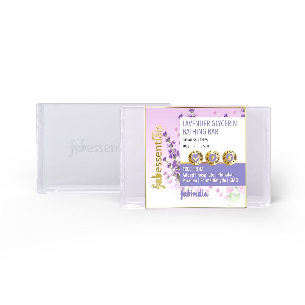 Fabessentials Lavender Glycerin Bathing Bar | with Basil Oil | for Cleansing, Nourishing and Energising Skin | Vegan & Toxin Free - 100 gm