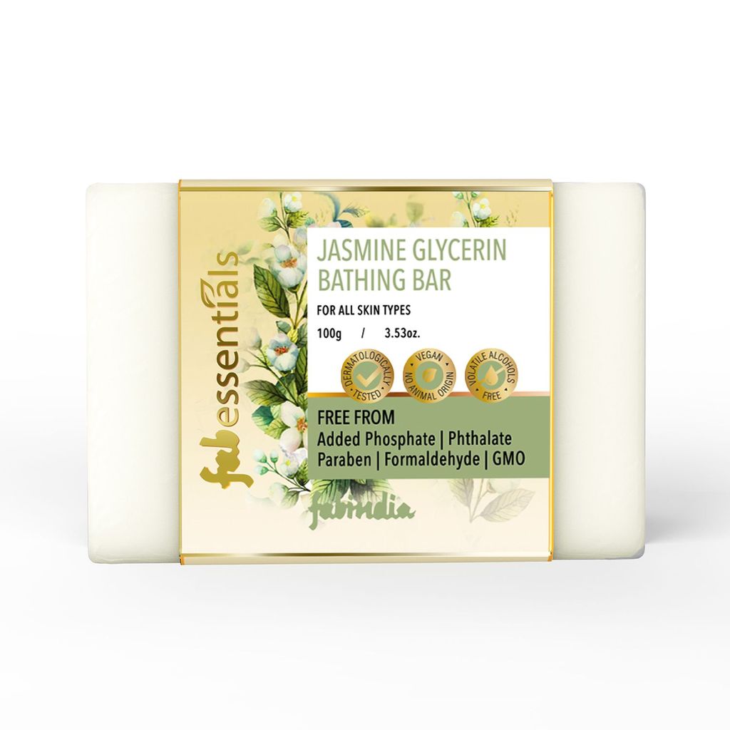 Fabessentials Jasmine Glycerin Bathing Bar | with Natural Bioactives | for Deep Cleansing, Refreshing and Soothing Skin | Vegan & Toxin Free - 100 gm